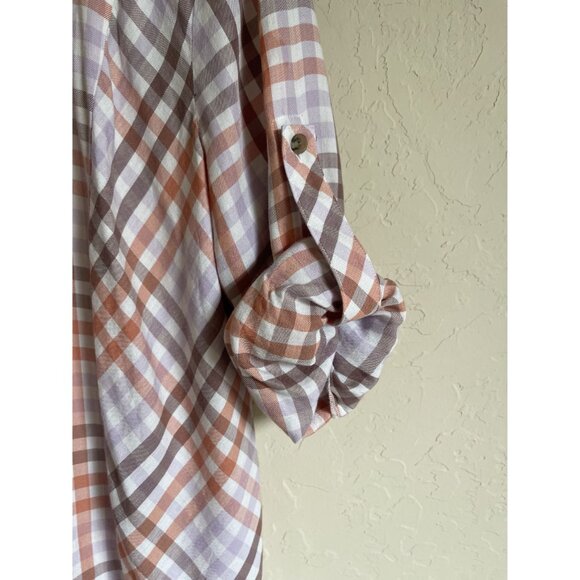 Cabi Legacy Shirt Size Large Gingham White Pink Button Up Rayon Collared Shirt # - Picture 5 of 8
